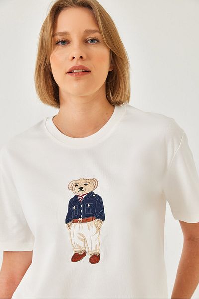 Bianco Lucci Tricou de bază cu model Teddy pentru damă 60261344