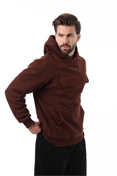 Madmext Мъжки суитшърт от полар с качулка и джоб Bitter Brown 7097