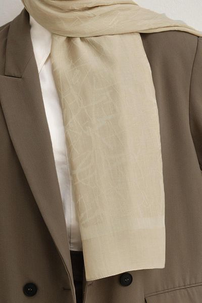Armine Tensel-Silk Shawl - Μοτίβο γραμμής - BFATN3 - 32101 - Sand Beige