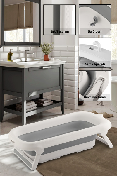 Zuu Baby Bebek Küveti Katlanır Lüks Aqua Nest Gri 45 Litre