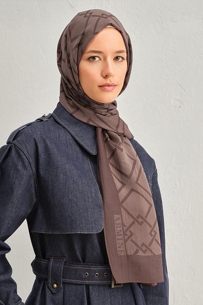 Armine Tensel-Silk Shawl - Μοτίβο πλακιδίων - BFATN2 - 32105 - Καφέ