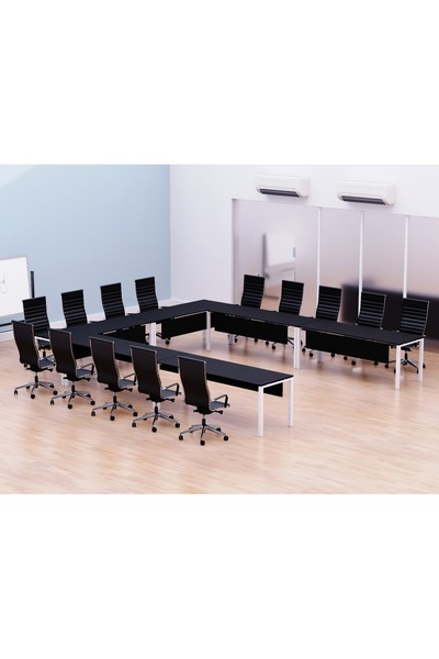 Mahmayi Figura 72-16 U-Shaped Conference Meeting Table for Office - 12 Seater, Black