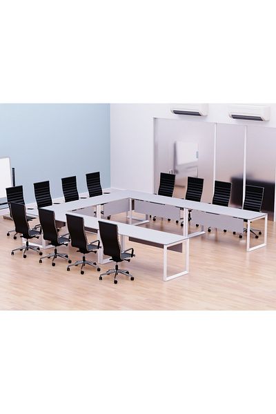 Mahmayi Vorm 136-14 U-Shaped Conference Meeting Table for Office - 12 Seater, White
