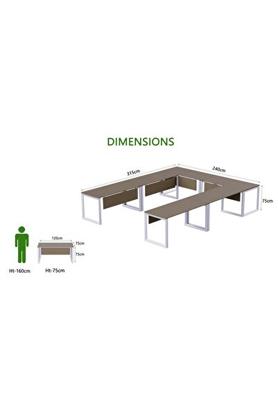 Mahmayi Vorm 136-12 U-Shaped Conference Meeting Table for Office - 12 Seater, Brown Linen