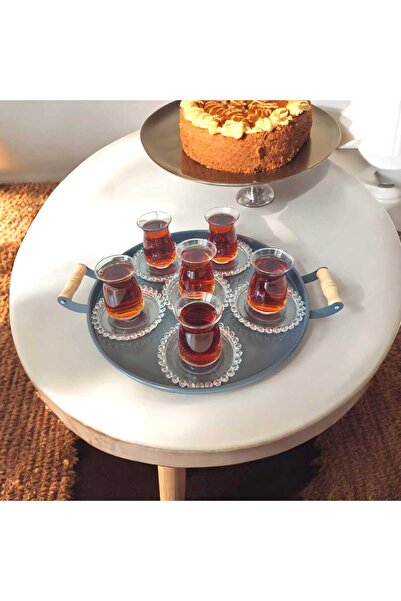 EceAksesuar Set of 4 Metal Tray with Wooden Handles - 50, 40, 37, 30 cm Coffee Tray Presentation Tray