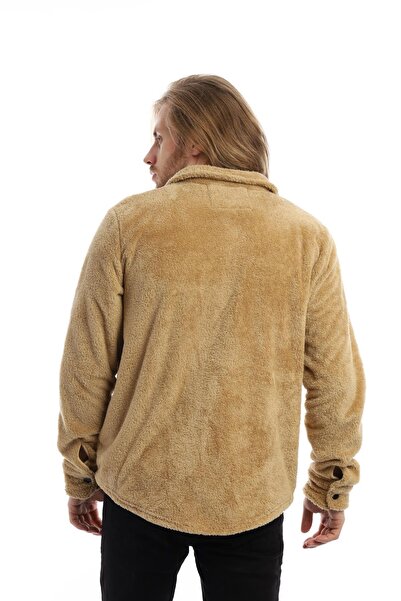 Polo State Мъжко плюшено яке с джобове тип „копче“, цвят камила