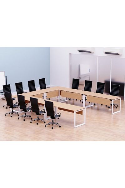 Mahmayi Vorm 136-14 U-Shaped Conference Meeting Table for Office - 12 Seater, Oak