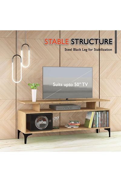 Mahmayi Modern TV Stand, Support Upto 50-Inch TV Media Console with 2 Storage Shelfs-Light Imperia