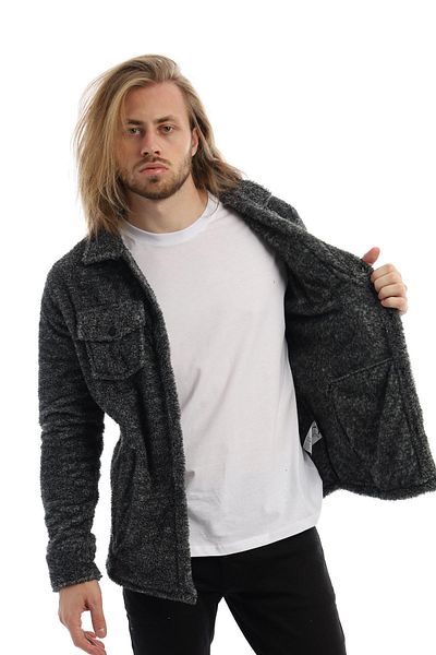 Polo State Ανδρικό μπουφάν Oversize Snap Closure βελούδινο Anthracite Melange με τσέπες