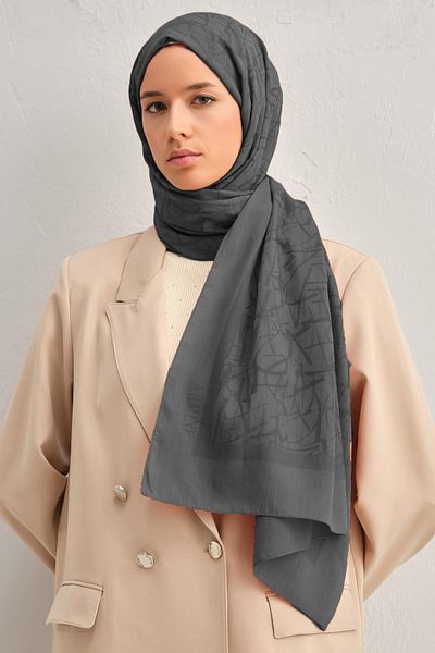 Armine Tensel-Silk Shawl - Μοτίβο γραμμής - BFATN3 - 02 - Καπνιστό