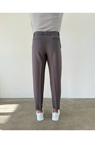 NO1 KONSEPT Γκρι υφασμάτινο παντελόνι με ελαστική μέση με λεπτή εφαρμογή