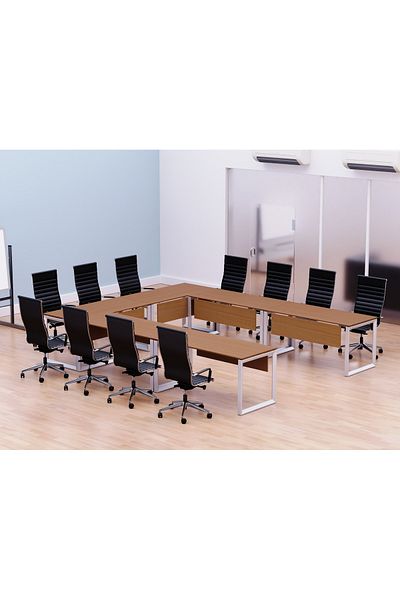 Mahmayi Vorm 136-12 U-Shaped Conference Meeting Table for Office - 12 Seater, Light Walnut