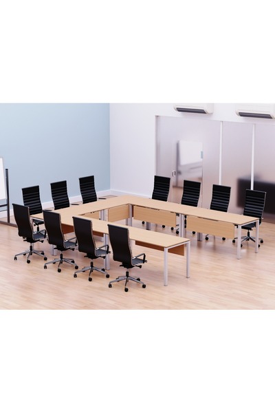 Mahmayi Figura 72-12 U-Shaped Conference Meeting Table for Office - 12 Seater, Oak