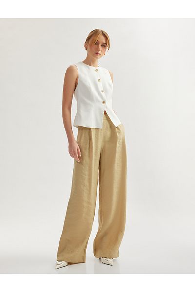 Koton Pleat Detailed Pocketed Comfortable Fit Wide Leg Palazzo Pants