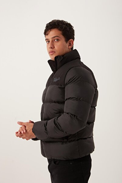 Polo State Ανδρικό γιακά με μακρύ φερμουάρ Oversize Μαύρο πουπουλένιο παλτό