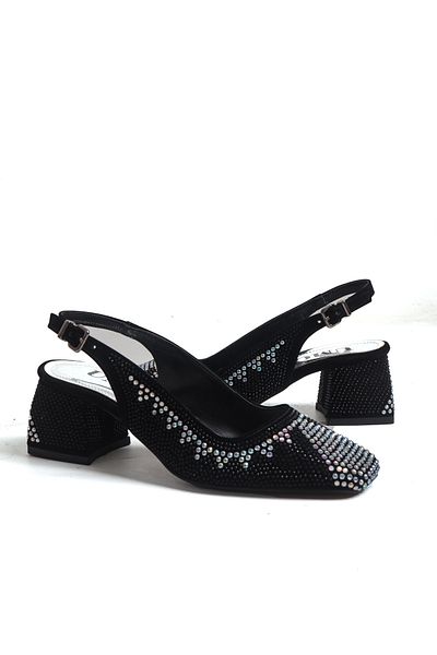 StWenn Pantofi de rochie de seară cu bijuterii ultra lux cu toc pătrat scăzut
