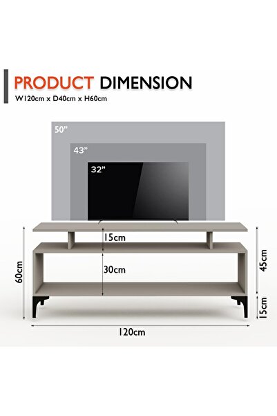 Mahmayi Modern TV Stand, Support Upto 50-Inch TV Media Console with 2 Storage Shelfs-Light Grey