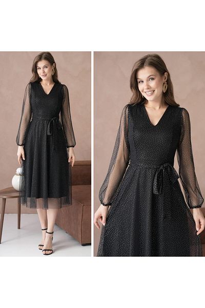 CİXAPLE V-Neck Midi Length Tulle Dress