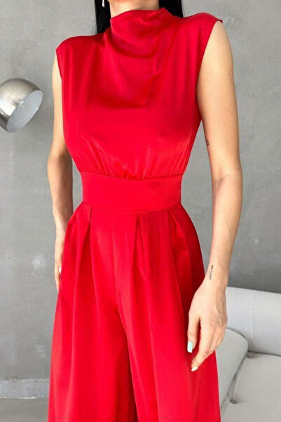 DÖPİYES Halter Neck Wide Leg Satin Jumpsuit