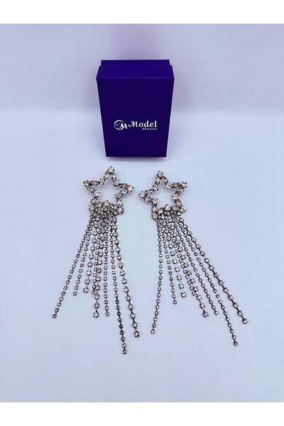 model aksesuar Star Earrings Women's Glass Stone Dangle Detailed