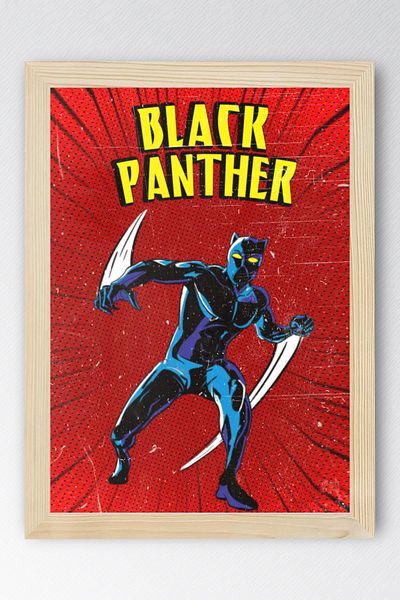 Saturn Black Panther Framed Painting - Marvel Comics Design Poster Painting