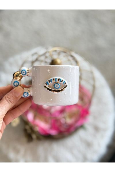 Pernotte Handmade 24 K Gold Plated New Evil Eye Turkish Coffee Cup