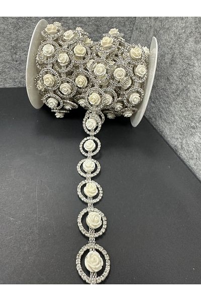 T.T Polnet Button Stone Accessory, Striped with Rose Detail