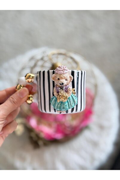 Pernotte El Yapımı 24 K altın Kaplama Kız Teddy Türk Kahvesi Fincanı