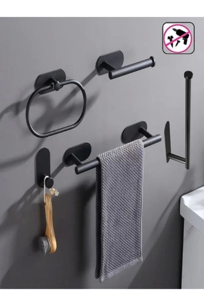 ardini KENDİNDEN YAPIŞKANLI BANYO SETİ 5 Lİ MAT SİYAH