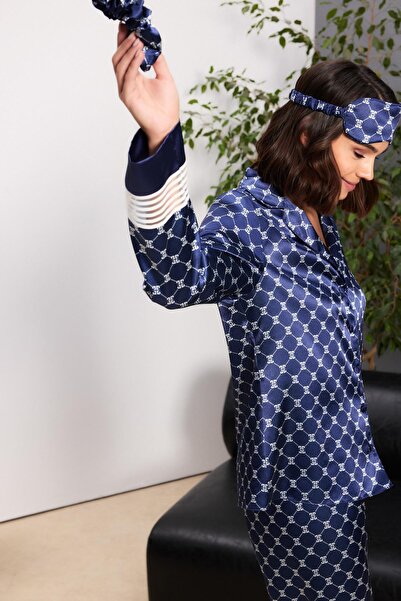 Pierre Cardin Saten Kadın Pijama Takımı - 1320 Lacivert