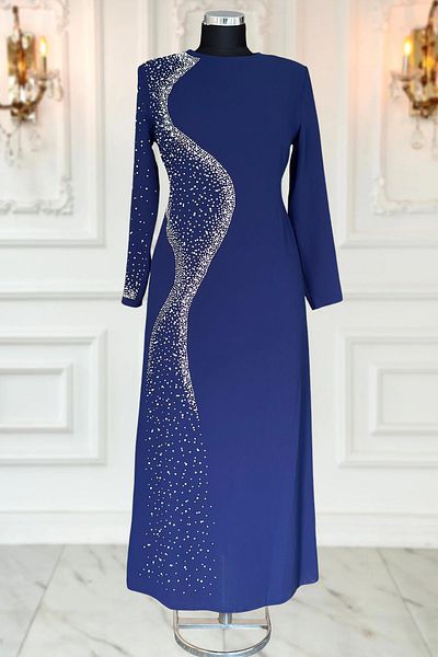 Amine Hüma Βραδινό φόρεμα με μπλέ Navy Didar Hijab