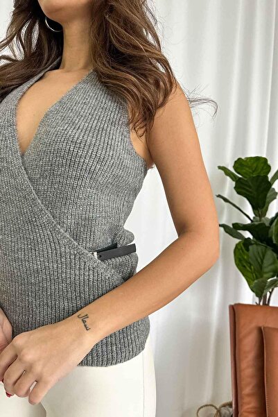 Mine Tan Butik Жіночий жилет з боковими поясами - сірий