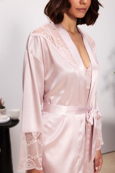 Pierre Cardin Satin Lace Women's Nightgown and Dressing Gown Set - 4510 Powder