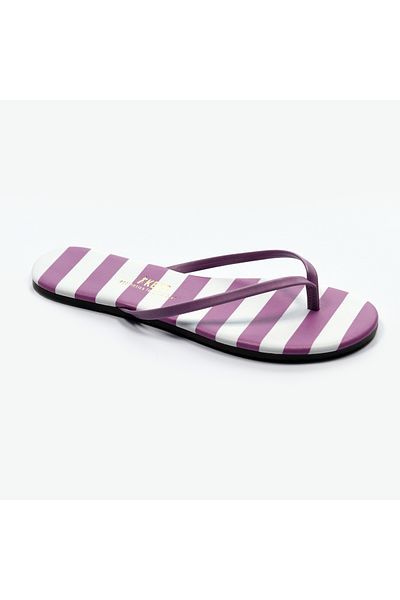 Tkees Women's White/Purple Striped Patterned Stylish Casual Flip Flops