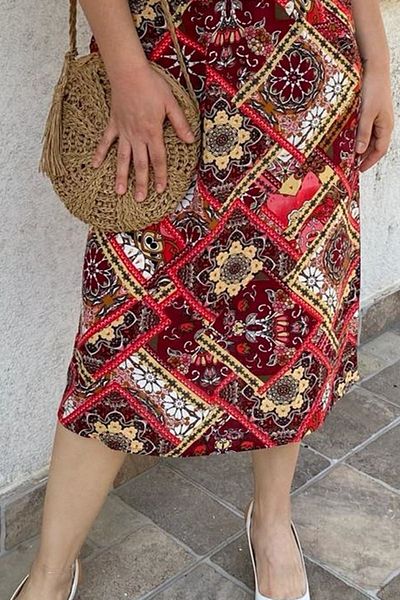 sharin Colorful Red Midi Summer Skirt - Pockets, Women, 12d-5069