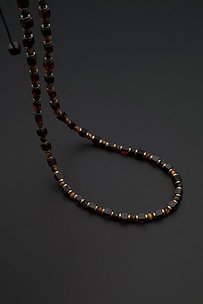 Seven Art Jewelry Natural Stone Necklace, Amber, Tiger Eye and Hematite Necklace, Men's Necklace, Women's Necklace