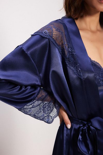 Pierre Cardin Satin Lace Women's Nightgown and Dressing Gown Set - 4510 Navy Blue