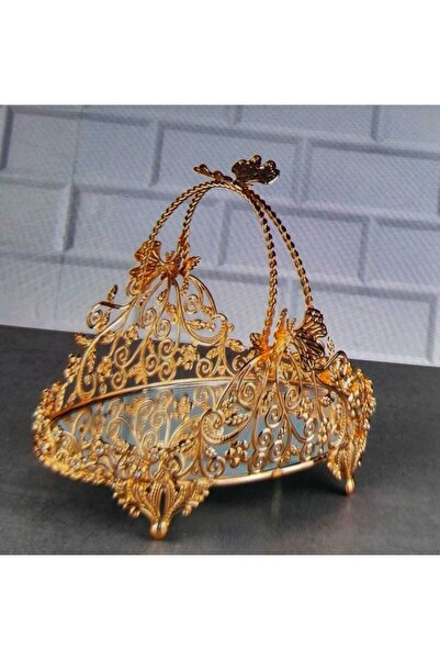 MEYLACO Sunumluk Aynalı Ve Taşlı Şık Motifli Ayaklı Ve Kelebek Kulplu