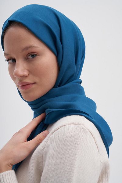 carell Petrol Blue Double Sided Silk Slub Shawl