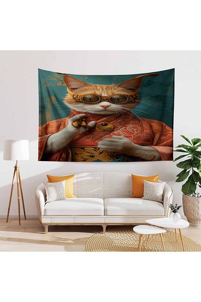 Else Dekor Japanese Cat Pattern Tapestry - Duar Carpet and Cover