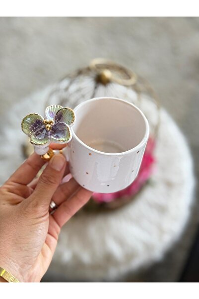 Pernotte El Yapımı 24 K altın Kaplama Karışık Çiçekli Türk Kahvesi Fincanı