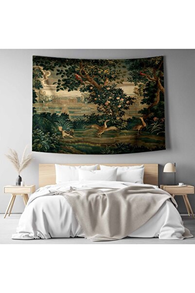 Else Dekor Vintage French Tapestry with Green Forest Pattern - Wall Tapestry and Cover