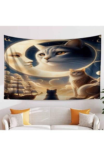 Else Dekor Tapiserie cu model mistic Moon Cat - Husă de perete și covor