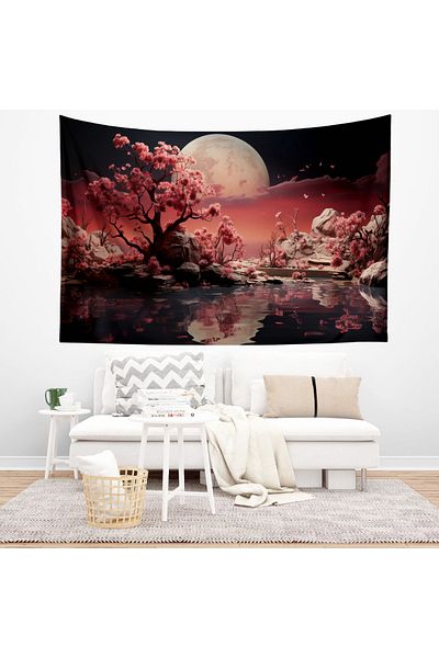Else Dekor Moon Nature Patterned Landscape Tapestry - Wall Cover and Carpet