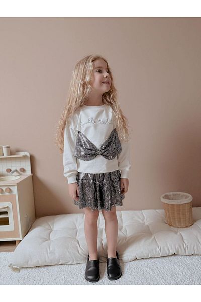 TİJK Girl's Suit with Ribbon and Shiny Skirt