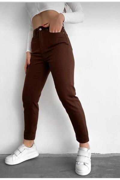 Genel Markalar Kahverengi Yüksek Bel Mom Jeans