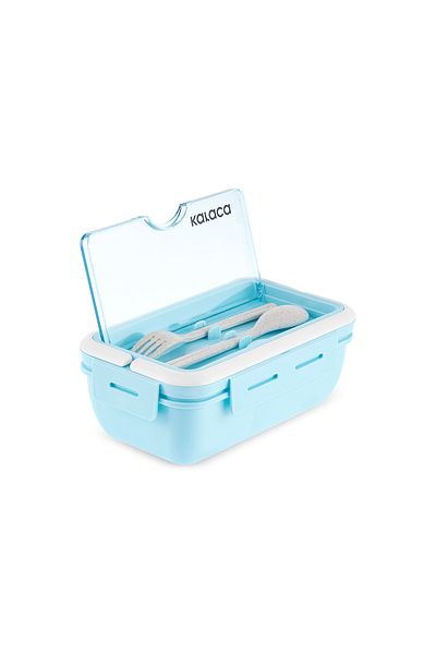Karaca Fusca Lunch Box with Fork and Spoon/Food Carrying/Storage Box Blue
