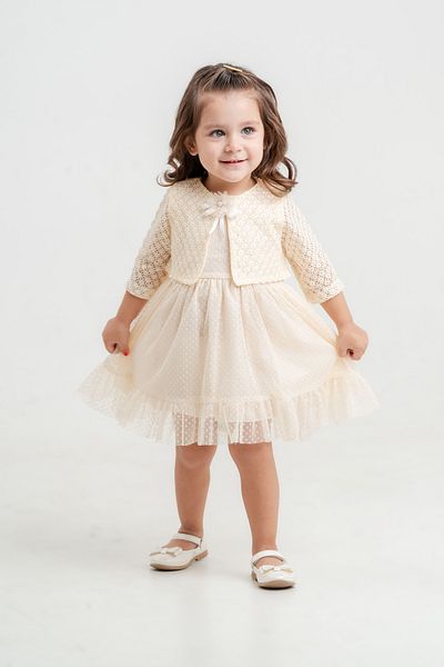 Eray Kids Baby Girl Polka Dot Floral Buckle Dress with Bolero
