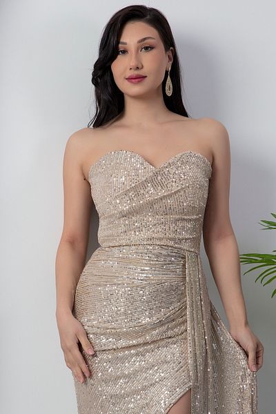 PULLIMM Decolteu cu inimă plisată rochie de seară Pulpaye 13458