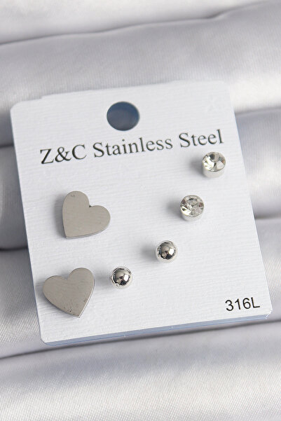 PARILTIATÖLYESİ طقم أقراط نسائية من الفولاذ الفضي اللون 316L على شكل قلب من ح...